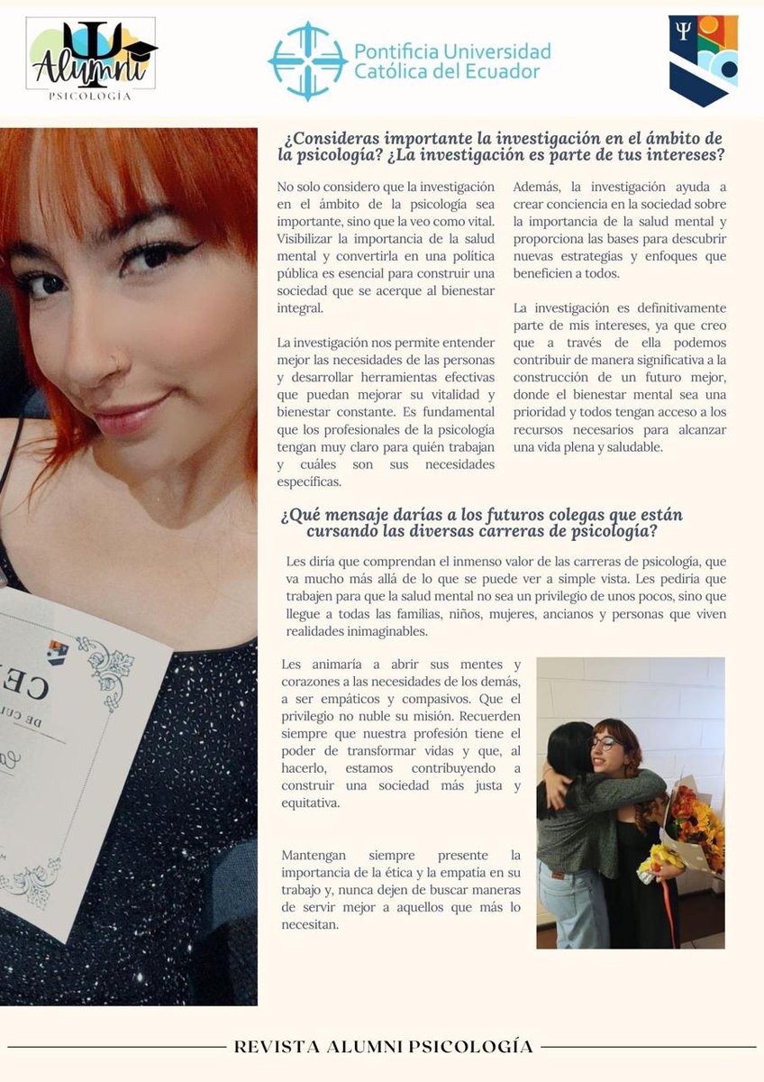 psicopuce's tweet photo. 🎓¡Es una alegría dar la bienvenida a nuestra revista Alumni a Camila Calvache! 

Su historia da cuenta de su camino por nuestras aulas, recordándonos siempre el poder transformador de la educación. https://t.co/5ouVDnn7kD