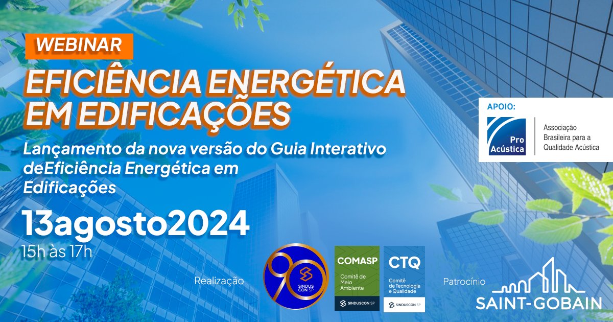 ProAcustica_'s tweet photo. A ProAcústica apoia o Webinar Eficiência Energética em Edificações, numa realização dos SindusCon-SP, COMASP e CTQ Comitê de Tecnologia e Qualidade. Confira e participe! Mais informações e Inscrições:
https://t.co/cjKweOXryF https://t.co/DaWMcRO1I7