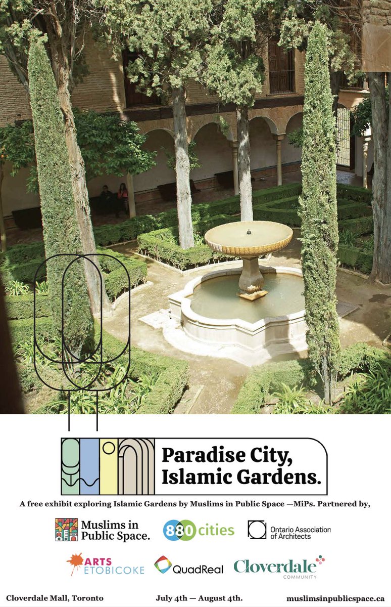 Muslims in Public Space—MiPs (@muslimsinpublic) on Twitter photo Paradise City: Islamic Gardens, a free art exhibit exploring the concept of paradise in Islam. This exhibit deconstructs the design elements of Islamic gardens and features local Toronto artist interpretations and artwork.
Open Wednesdays, 11am—5pm <a href="/mycloverdale/">Cloverdale</a> Mall (July Paradise City: Islamic Gardens, a free art exhibit exploring the concept of paradise in Islam. This exhibit deconstructs the design elements of Islamic gardens and features local Toronto artist interpretations and artwork.
Open Wednesdays, 11am—5pm <a href="/mycloverdale/">Cloverdale</a> Mall (July