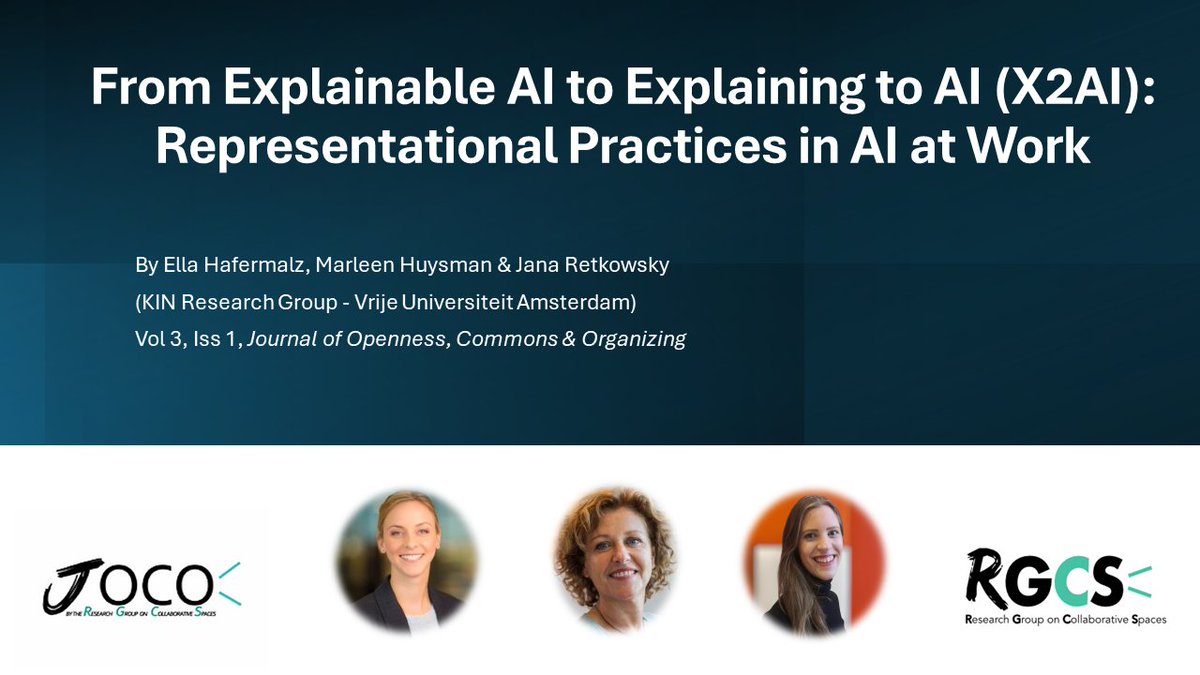 collspaces's tweet image. ✨ New paper out in the Journal of Openness, Commons & Organizing (JOCO): "From Explainable AI to Explaining to AI (X2AI): Representational Practices in AI at Work", by Ella Hafermalz, Marleen Huysman & Jana Retkowsky:
lnkd.in/e6k6k-BF #ArtificialIntelligence #Explainable