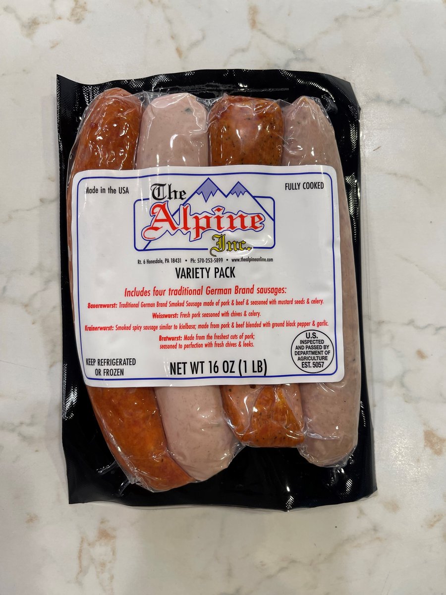 AlpineWurst's tweet photo. Variety is the spice of life! Did you know we offer a variety pack with 4 different Wursts in it? Includes Bauernwurst, Krainerwurst, Weisswurst and Bratwurst. Pick up in the deli, open until 3 today. https://t.co/WJQehcv1cI