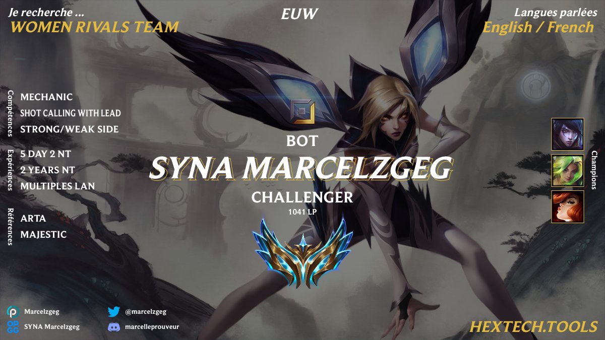 Bot lane qui cherche une team ou mix pour la LAN <a href="/WomenRivals/">Women Rivals #SB25</a> du 24 25 Août. MP si intéressé !!
