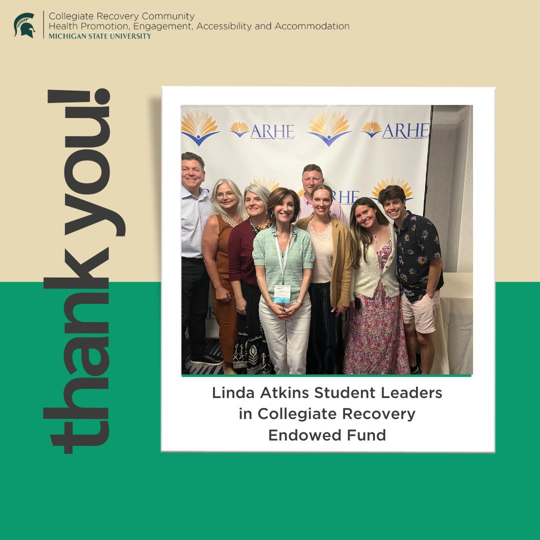 MSU_Recovery's tweet photo. We would like  to extend our gratitude to the organizations that made it possible for our student leaders to attend the Association of Recovery in Higher Education Annual Conference in San Diego this month! Thank you for helping us learn and grow. https://t.co/8riycoO4kk