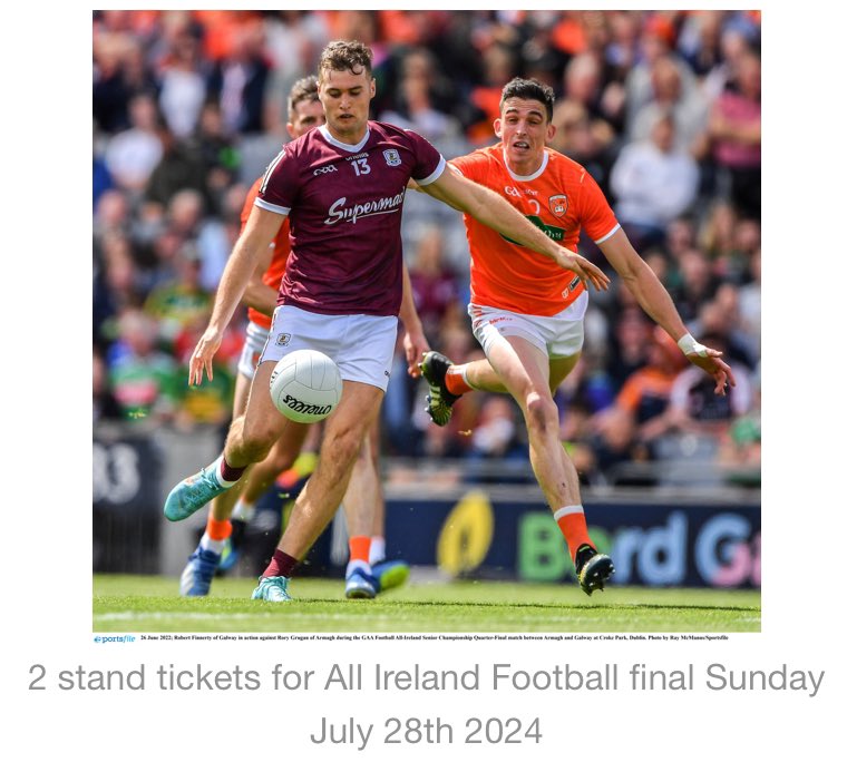 MagsC100's tweet photo. @Armagh_GAA WIN TWO ALL IRELAND FOOTBALL TICKETS **
GALWAY v ARMAGH - Sun 28 JULY 
Click on the link below to enter 
(€10 for one entry / €20 for three entries) Winner will be announced on Thu 25th @ 9pm. If you’re not in you can’t win - best of luck 🤞https://t.co/IsyUkSf6yX https://t.co/Fw8pEWniaf