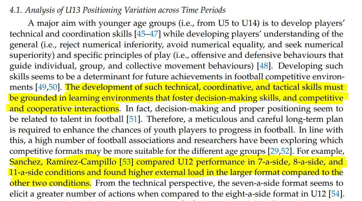 The necessity of structuring youth sessions to suit developmental needs:

🔹Larger pitch size and higher player numbers could create higher external load, especially for extended periods
🔹Talent: Decision-making and Spatial Awareness key factors

@DiogoAMCoutinho <a href="/B_V_Goncalves/">Bruno Gonçalves 🇵🇹</a>