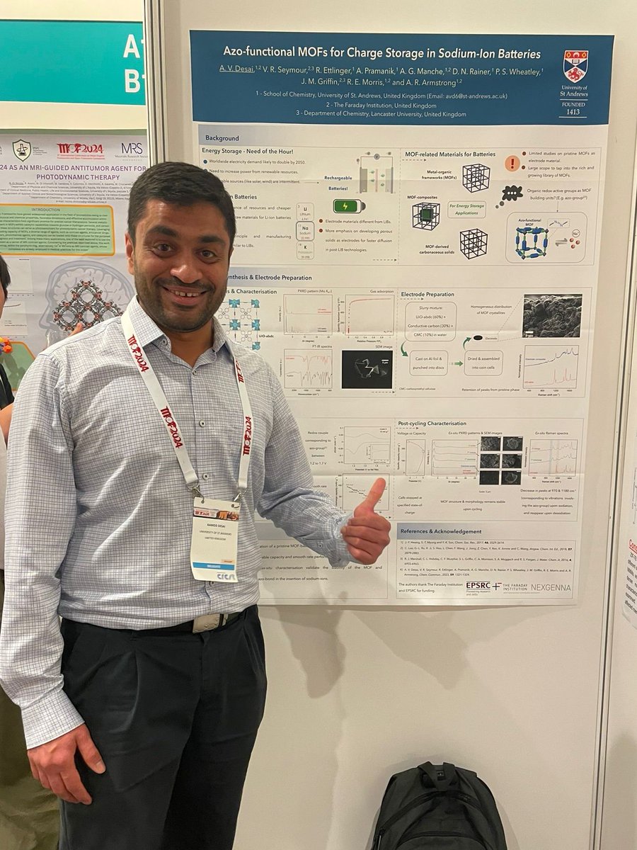 Group presence at the <a href="/9thMOF2024/">MOF2024</a> in Singapore. <a href="/aamod_desai/">Aamod V. Desai</a>, Russell and Tia presenting their fantastic work on MOFs!  👏