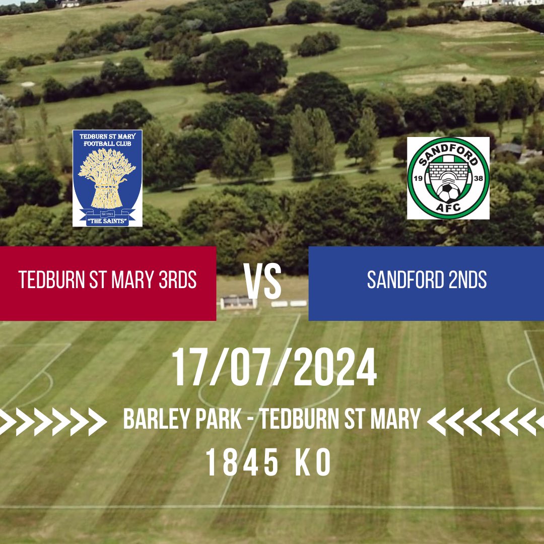 ⚽️ GAME DAY ⚽️ 

Tedburn St Mary 3rds
vs 
Sandford 2nds 

📍Barley Park
🕰️ 1845 KO