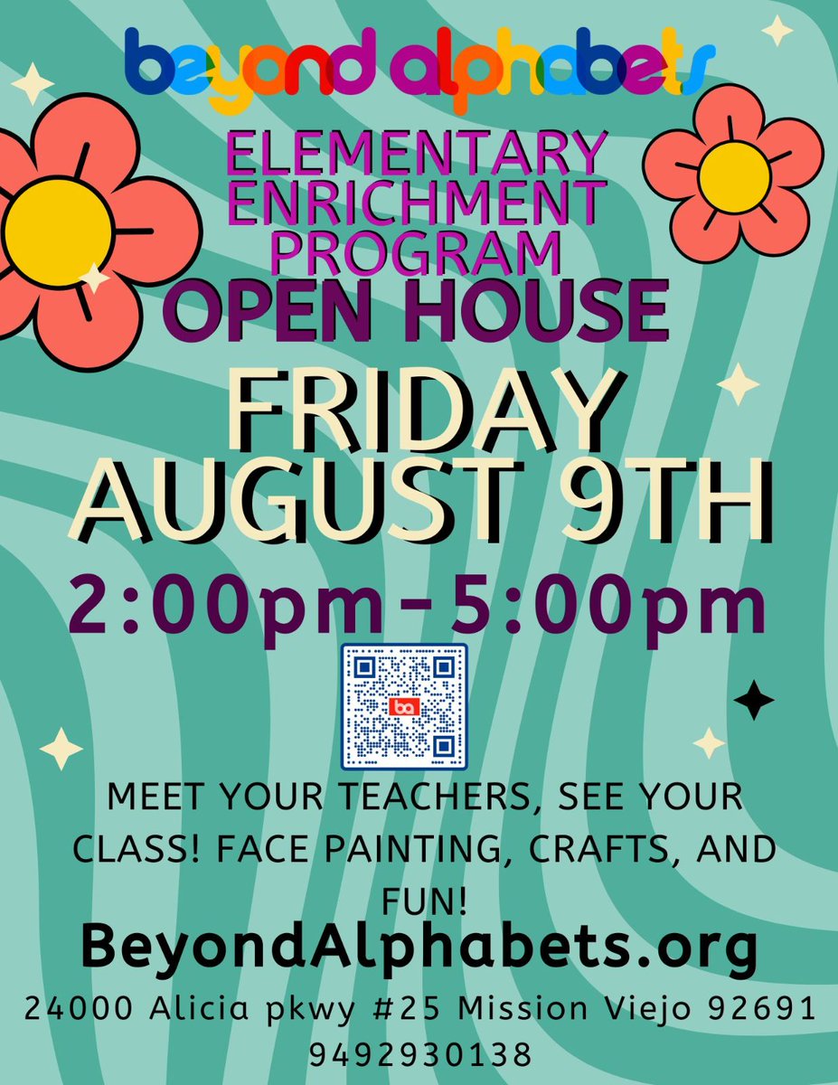 MViejoChamber's tweet photo. ✨ Beyond Alphabets CO-OP Open House! 🎉 Aug 9, 2-5pm. Meet teachers, explore, enjoy activities! Follow us on Instagram: @beyondalphabetsmissionviejo. Learn more:  #ChamberMemberSpotlight #MissionViejoChamber https://t.co/QrcBY1GJsQ