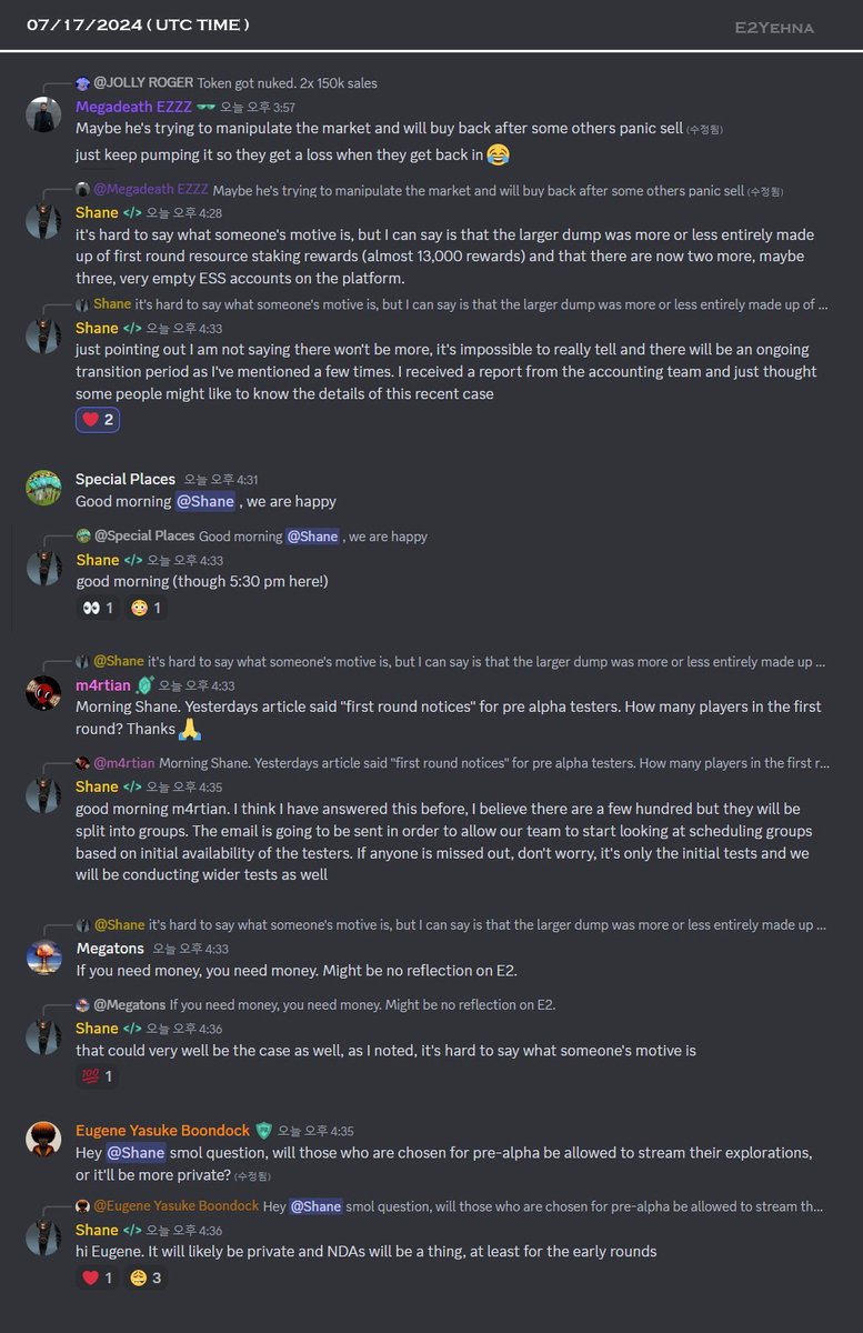 E2Yehna's tweet photo. <Discord Q&A Recap_ 7/17/2024 UTC Time>

- There is an existing video of E2V1 that has not been released on the list of future updates and a video showing progress, a staking system (related to ether). *Staking essence in mentar.*

-E2Team will create a page to share daily statistics on the figures such as token issuance, incineration, and transfer.

-Those who are invited to the Free Alpha, will initially be held behind closed doors and will be subject to the NDA.

#Earth2 #E2fam #E2 #Metaverse #Web3 #Web3Metaverse $ESS #Web3Gaming #Token #GameFi