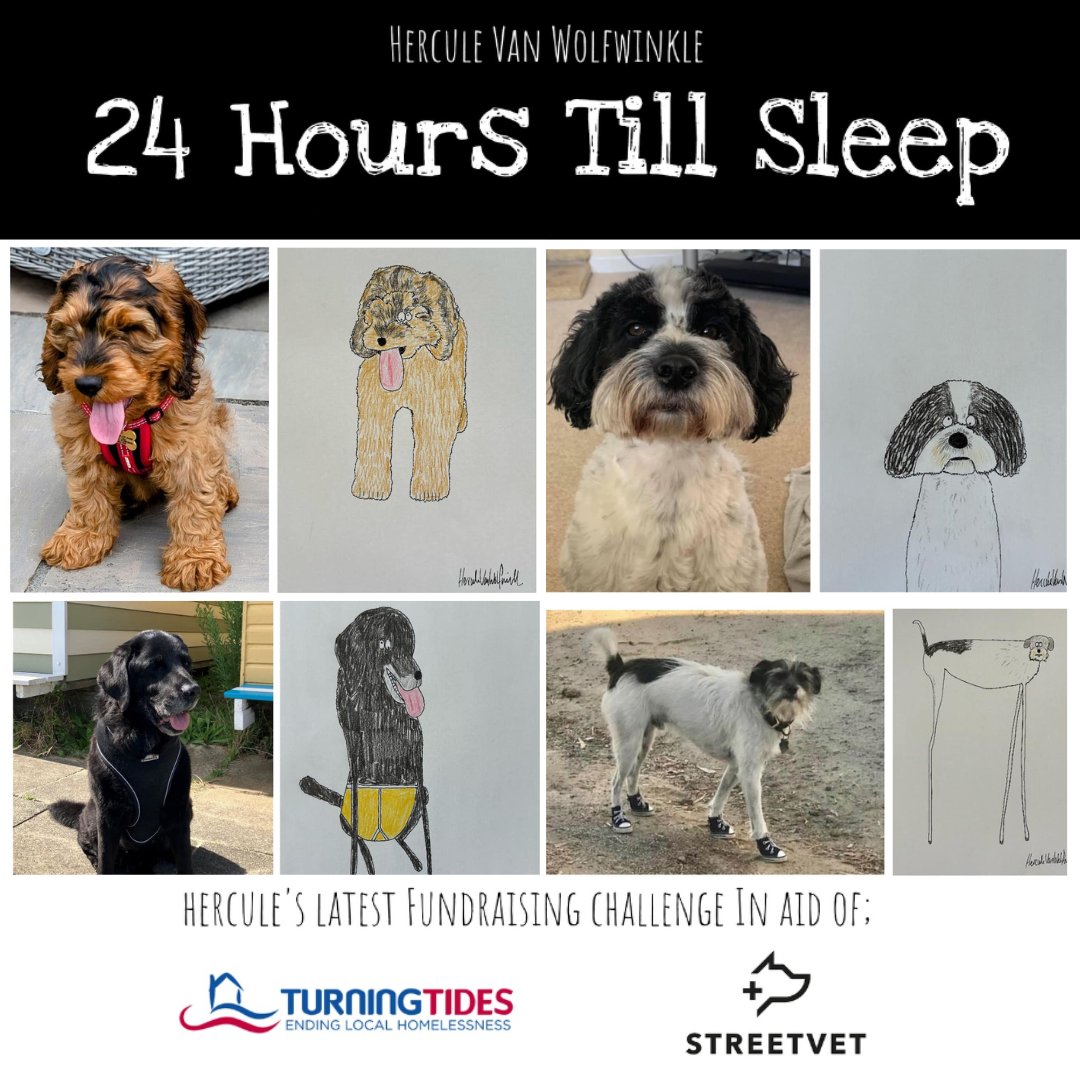 streetvetuk's tweet photo. The #StreetVet team would like to say a HUGE thank you to our legendary fundraising advocate @wolfwinkle who challenged himself last weekend to a '24 hours till sleep' drawathon in aid of StreetVet and @TurningTidesOrg where he raised a fantastic amount of £15000🎉 https://t.co/kv4RGy2Y1l