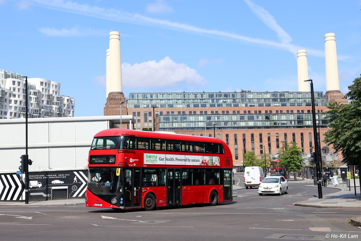 The 211 has recently been rerouted to serve Battersea Power Station, the last change to be implemented following the Central London Bus Review. 

<a href="/TUKLondonBus/">Transport UK London Bus</a> LT167 (LTZ1167) is pictured turning off Pumphouse Lane as it heads to Hammersmith, with the Power Station in the back.