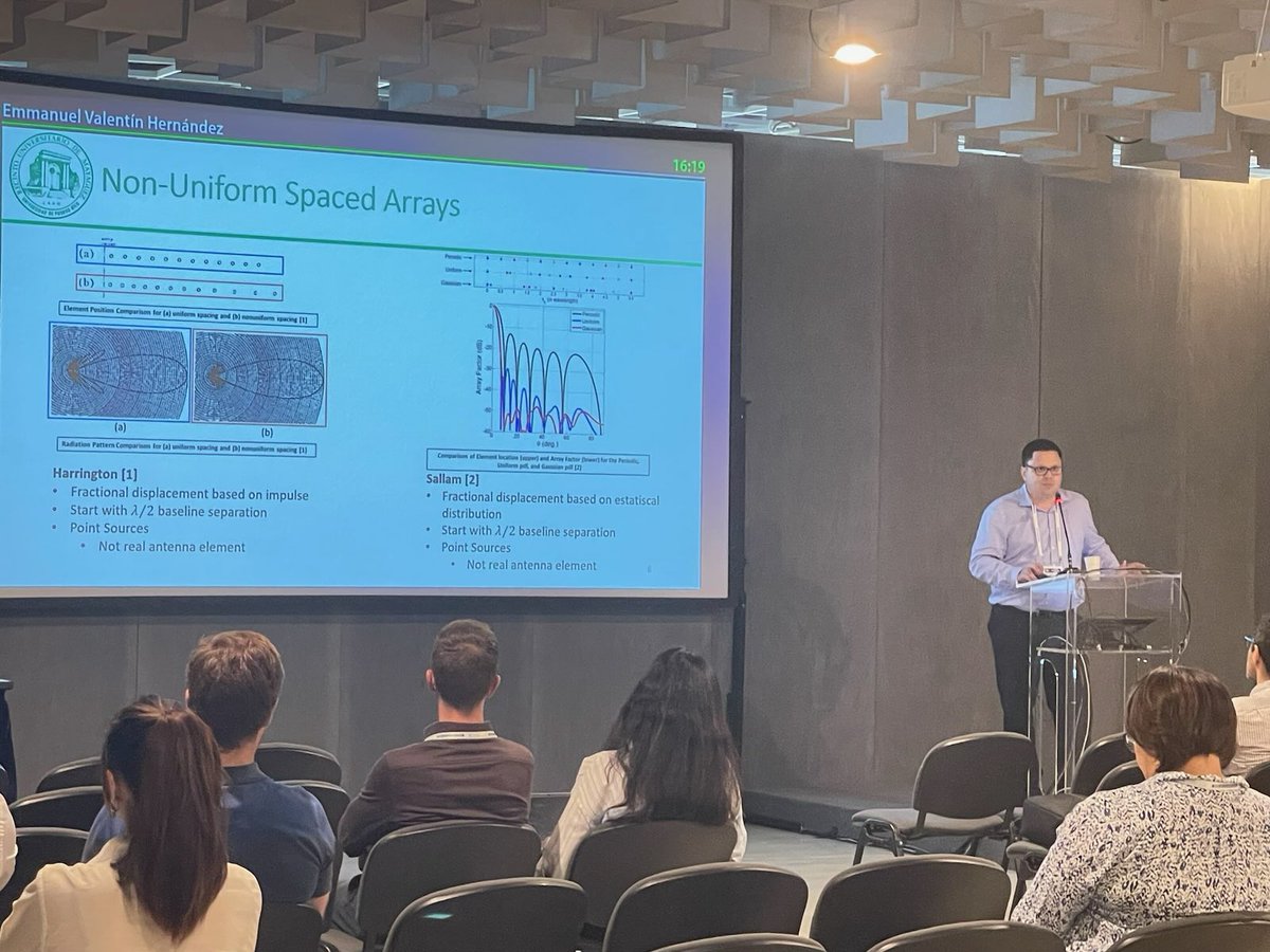 Day 1! Margarita Blandón presented her paper "AN OCTAVE-BANDWIDTH DUAL-FUNCTION ARRAY AN OCTAVE-BANDWIDTH DUAL-FUNCTION ARRAY" for her MS work sponsored by SpectrumX. Emmanuel Valentín-Hernández presented his paper "ULTRA WIDEBAND ANTENNA ELEMENTS ON NON-UNIFORM SPACED ARRAYS."
