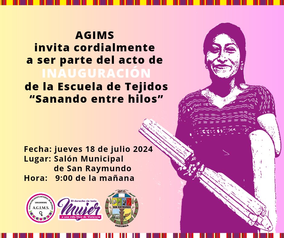 AGIMSsanjuansac's tweet photo. Jueves 19 de Julio Inauguración de Escuela de Tejido "Sanando entre hilos" en San Raymundo Guatemala.
#SanRaymundo #Textiles #TextilMaya https://t.co/H5X0FB9H2S