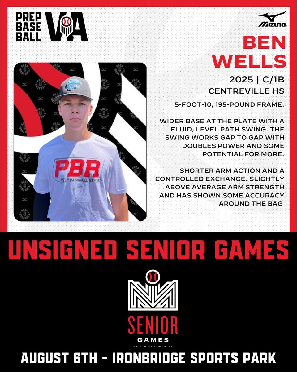 PrepBaseballVA's tweet photo. 🎓 VA/DC Unsigned Senior Games 🎓

🎓 Ben Wells 
🏫 Centreville
📍 Ironbridge Baseball Academy
📆 August 6th 2024

Profile 🔗 https://t.co/OQdqULZ43R

Register ➡️ https://t.co/sN7LUp8Rml

#VAUSG https://t.co/zSjlHAsUVF