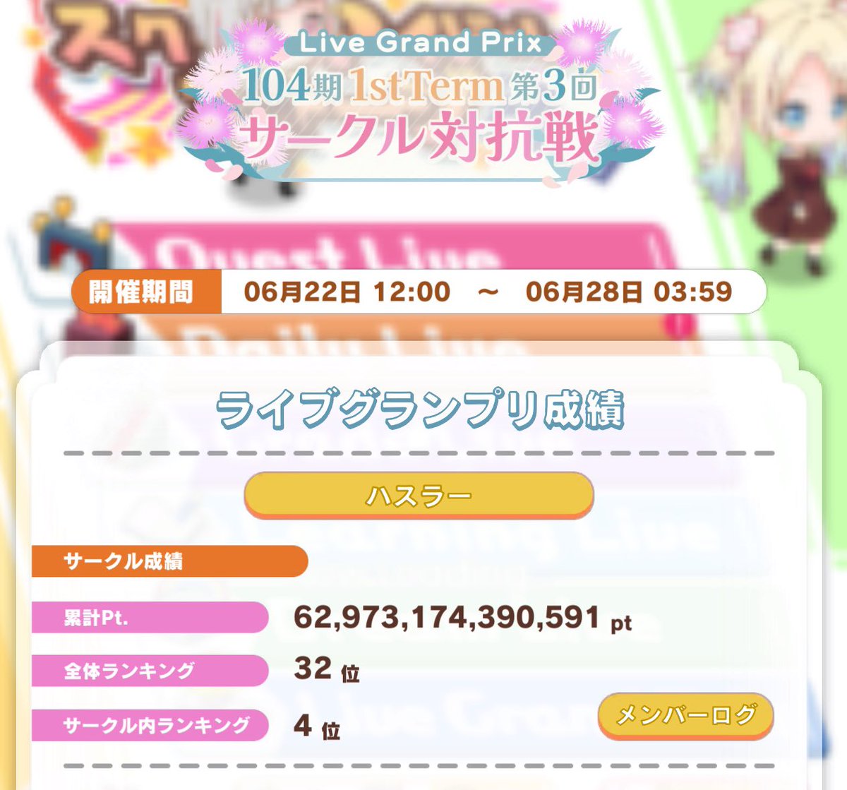 link_hastler's tweet photo. 当サークル『ハスラー』について、6月度サークル対抗戦の順位や、昨今の変動し続けるスクステ環境の現状を踏まえ、今後の運営方針を「30位以内を目指す」から、「100位以内の維持を目指す」に変更いたします。 https://t.co/dLI0pQT09N