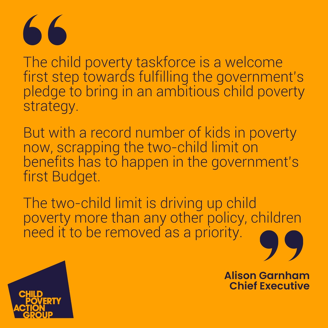 The government has announced a child poverty taskforce.

- This is a welcome first step
- There are record numbers of kids in poverty
- The two-child limit is driving up child poverty more than any other policy
- The two-child limit has to go in the Budget.