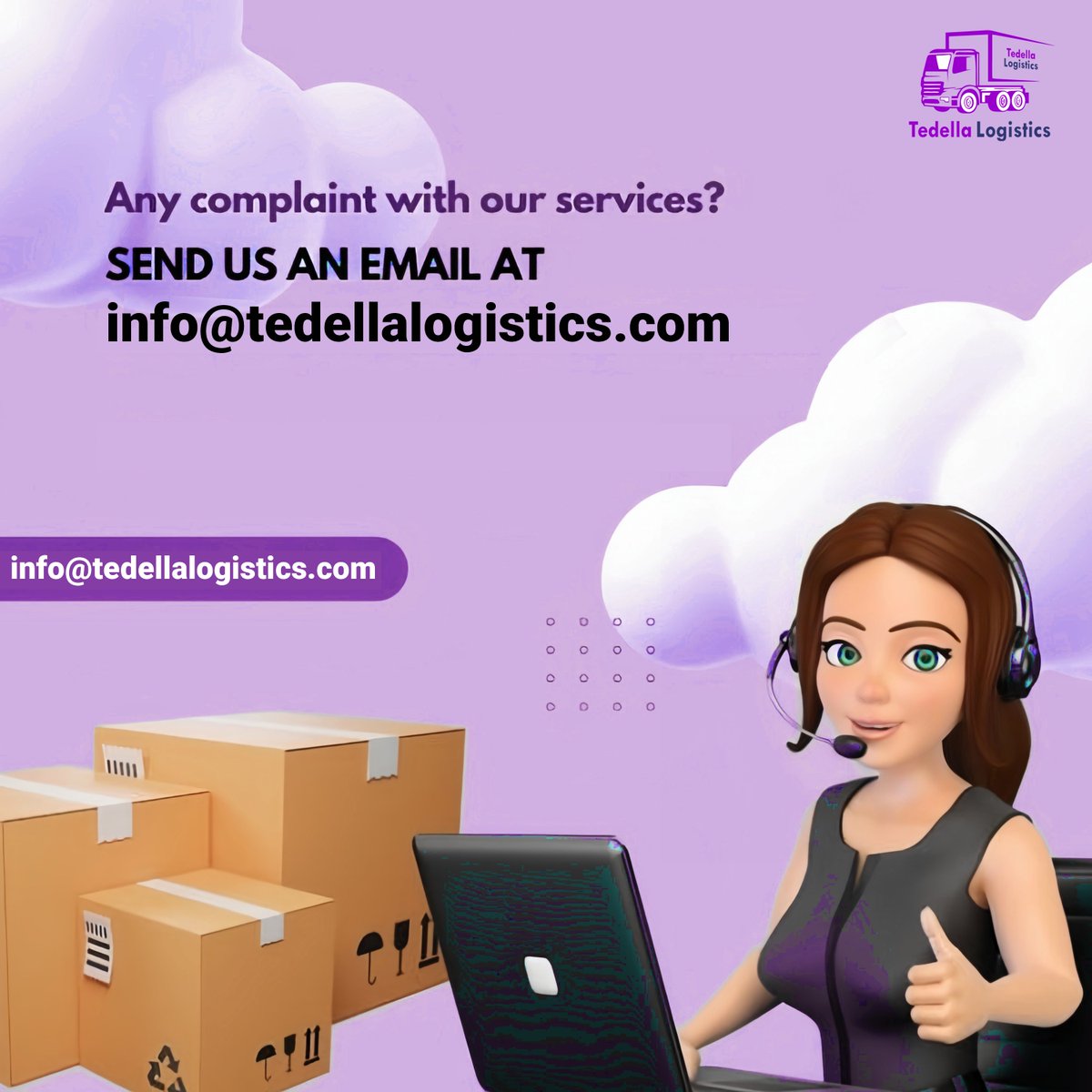 Tedellalogistic's tweet photo. Your feedback matters to us! 📧

At Tedella Logistics, we are committed to providing exceptional service. Email us at info@tedellalogistics.com, and we'll address your issue promptly

#TedellaLogistics #CustomerSupport #YourFeedbackMatters #QualityService #LogisticsSolutions https://t.co/JmhbjmS24v