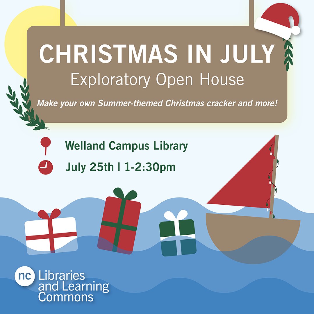 Join us for Christmas in July at the Welland Campus Exploratory Open House on July 25th from 1:00 pm to 2:30 pm!

Students, staff and faculty can create their own summer-themed Christmas crackers, explore the space, and see examples of various crafts they can make!