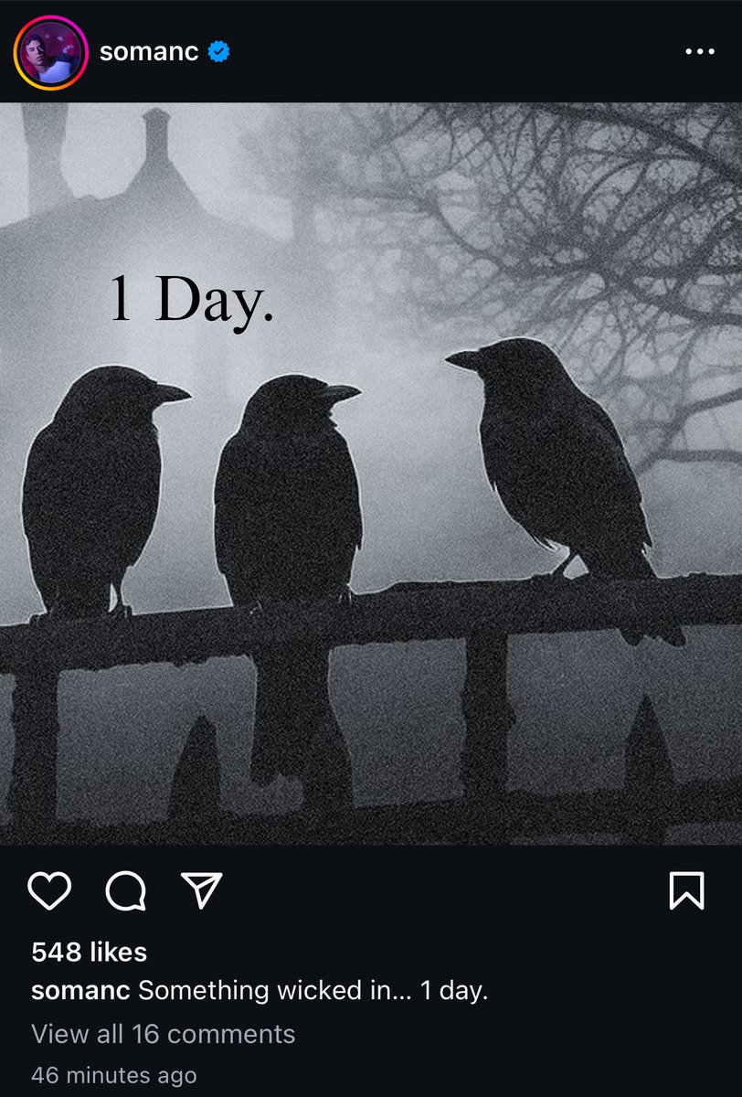 didsge's tweet photo. three day countdown, three statues, three ravens, “something wicked”, surprise that “something else is coming first” (before new novel). 

he’s finally done the coven spin off. https://t.co/O83mGQobWE