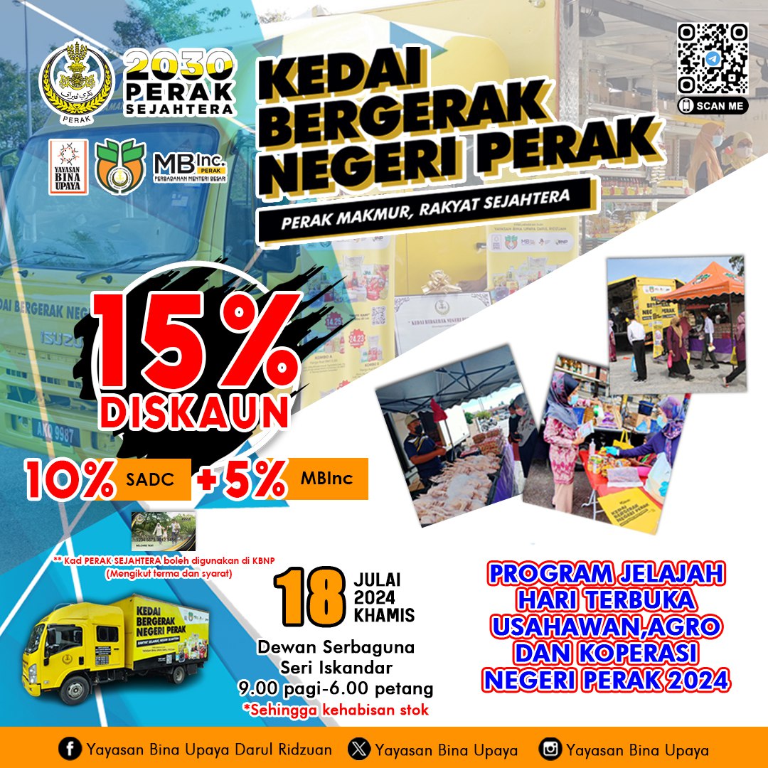 YBUDR's tweet photo. ✨ JUALAN KEDAI BERGERAK NEGERI PERAK
✅Ikuti dan kongsi Chanel Telegram KBNP untuk info terkini jualan KBNP di lokasi berhampiran anda :   https://t.co/EjsiJuIElu 
        
#peraksejahtera2030        
#sekuritimakanan        
#bersamakamimembantumereka        
#usahawanperak https://t.co/KQ74h3C6t5