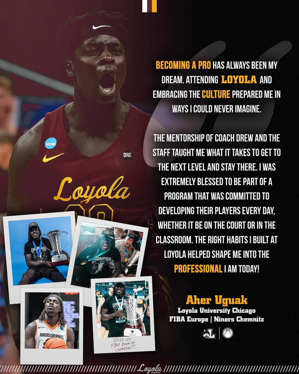 LoyolaRamblers's tweet photo. Checking in with 2024 FIBA Europe Cup champion @AUguak3 of @ninerschemnitz &amp; @ED_Stingers 

#ProBlers | @RamblersMBB https://t.co/oNkGoh4glI