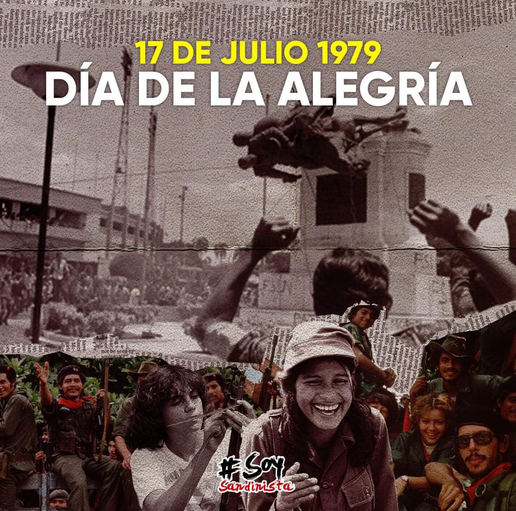 Un 17 de Julio de 1979, Nicaragua gritó de alegría por la huida del dictador Somoza.

Hoy celebramos el "Día de la Alegría", recordando ese hecho histórica y emblemático, en donde se produjo la liberación de Nicaragua tras años de masacre.

#4519LaPatriaLaRevolución
#PLOMO19