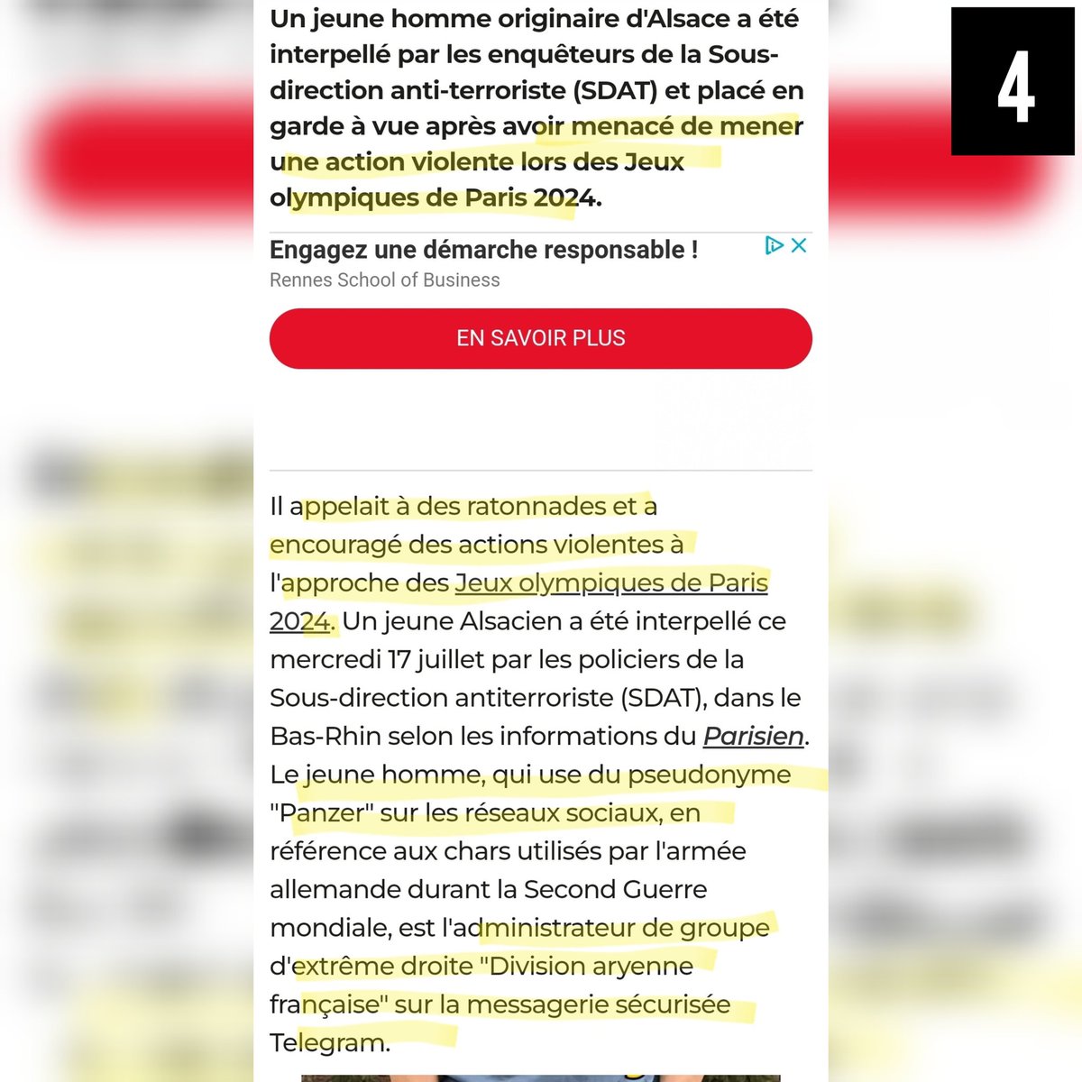 🚨🇨🇵 FLASH - Le chef d'un groupe terroriste, identifié par nos services le 17 mai 2023, avait pour projet de commettre des attentats et des ratonnades.

Aujourd'hui, la section anti-terroriste l'a interpellé, car «il planifiait une attaque contre les JO et contre les Maghrébins.»