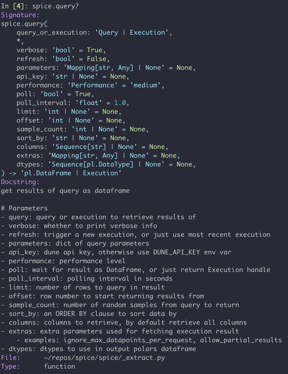 storm (@notnotstorm) on Twitter photo today I'm releasing spice 🌶️ my python client for <a href="/DuneAnalytics/">This account is idel</a>
this is the easiest + fastest way to export data out of Dune
you can now extract any query's data with a single python call today I'm releasing spice 🌶️ my python client for <a href="/DuneAnalytics/">This account is idel</a>
this is the easiest + fastest way to export data out of Dune
you can now extract any query's data with a single python call
