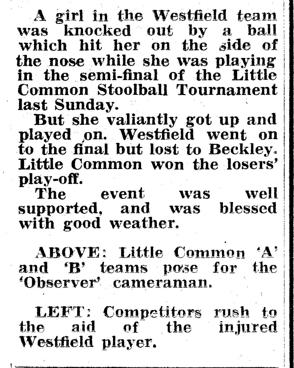AnnieBrassey's tweet photo. "Domesday stoolball - the oldest ball game?...
Oh, yes, the old game played by dairymaids, using their stools as bats, and the hindquarters of cows as wickets'!" @BexhillObs 2.1.1982 & 30.6.1973. #WyrdWednesday #Stoolball #Bexhill #Sussex #Sport #History #1970s https://t.co/GKDw8HJluy
