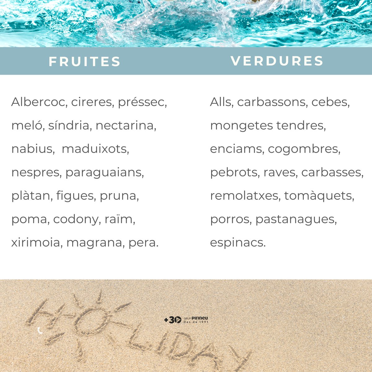 Les fruites i verdures d'estiu aporten gran quantitat de vitamina D i aigua, totes dues necessàries per hidratar el cos i tenir cura de la pell en dies de sol i altes temperatures. #Fem_Prevenció #EmpresaSaludable #Nutrició #FruitesiVerdures #UnidaQP #GrupPirineu #AjudemaMillorar