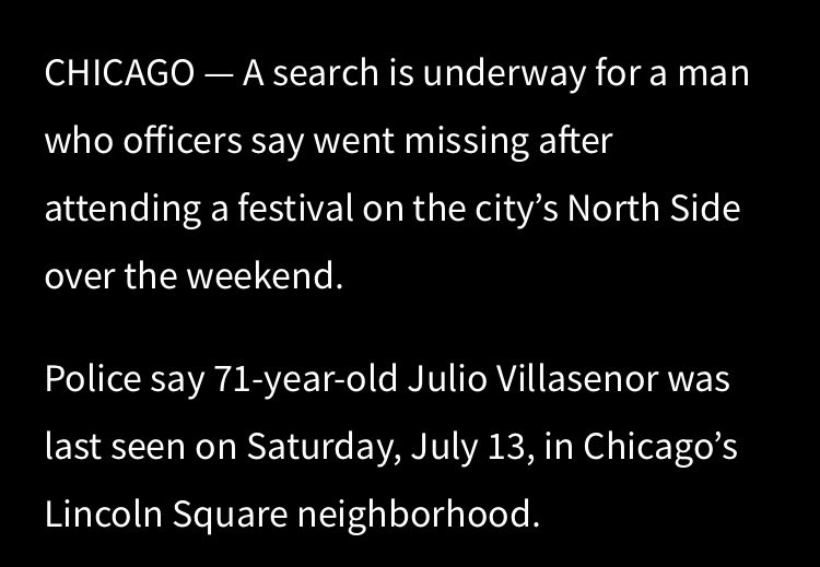 ConsciousPets's tweet image. Please help if you know anything about the disappearance of Julio Villasenor…he was last seen around 4400 North Lincoln Avenue, near the Square Roots Festival. Julio rode his bike transportationally so he might have had it on Saturday…he is an active and fit man, and does not…