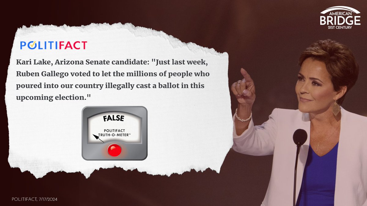 American_Bridge's tweet image. Kari Lake won't show up for debates but she will go to the RNC and spew baseless lies. #AZSen
politifact.com/article/2024/j…
