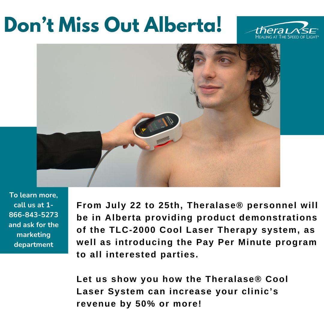 theralase's tweet photo. Another reminder that Theralase will be in Alberta from July 22 to 25th providing product demonstrations!

Please call us at 1-866-843-5273 and ask for the marketing department to learn more! https://t.co/QJ68ULLlPW