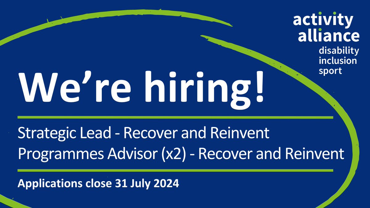 AllForActivity's tweet photo. We're hiring! Come and join our friendly and talented team! 
Thanks to a new campaign we're launching with @sportforconf called Recover and Reinvent, we're looking for a strategic lead and two programmes advisors!
Details on our website. Please share. https://t.co/2NLVEvbV1I https://t.co/TdgkIlyMan