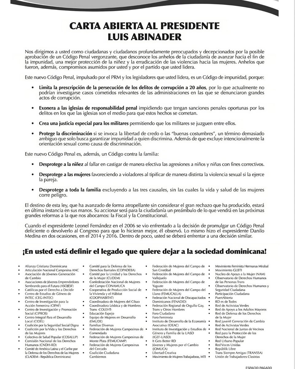 📢 Atención, dominicanos y dominicanas: ¡es hora de actuar! 🚨

Nuestro futuro está en juego.

¡Alcemos la voz por una República Dominicana más justa y equitativa!

<a href="/luisabinader/">Luis Abinader</a> @prm
#JusticiaParaTodos #CódigoPenalRD #DerechosHumanos #NoAlRetroceso