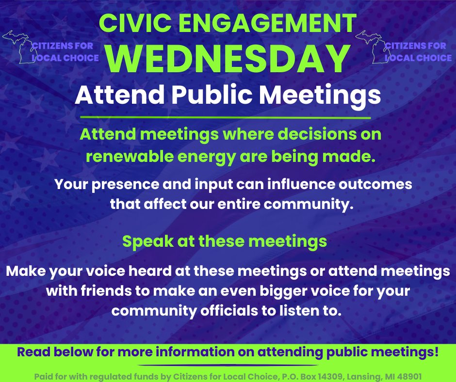 localchoicemi's tweet image. Today, let&apos;s focus on the power of attending local meetings. Your presence and voice can make a real difference in shaping policies and decisions that impact our community. Making your voice heard at these meetings can also empower someone else!

#CivicDuty #LocalChoice #Local