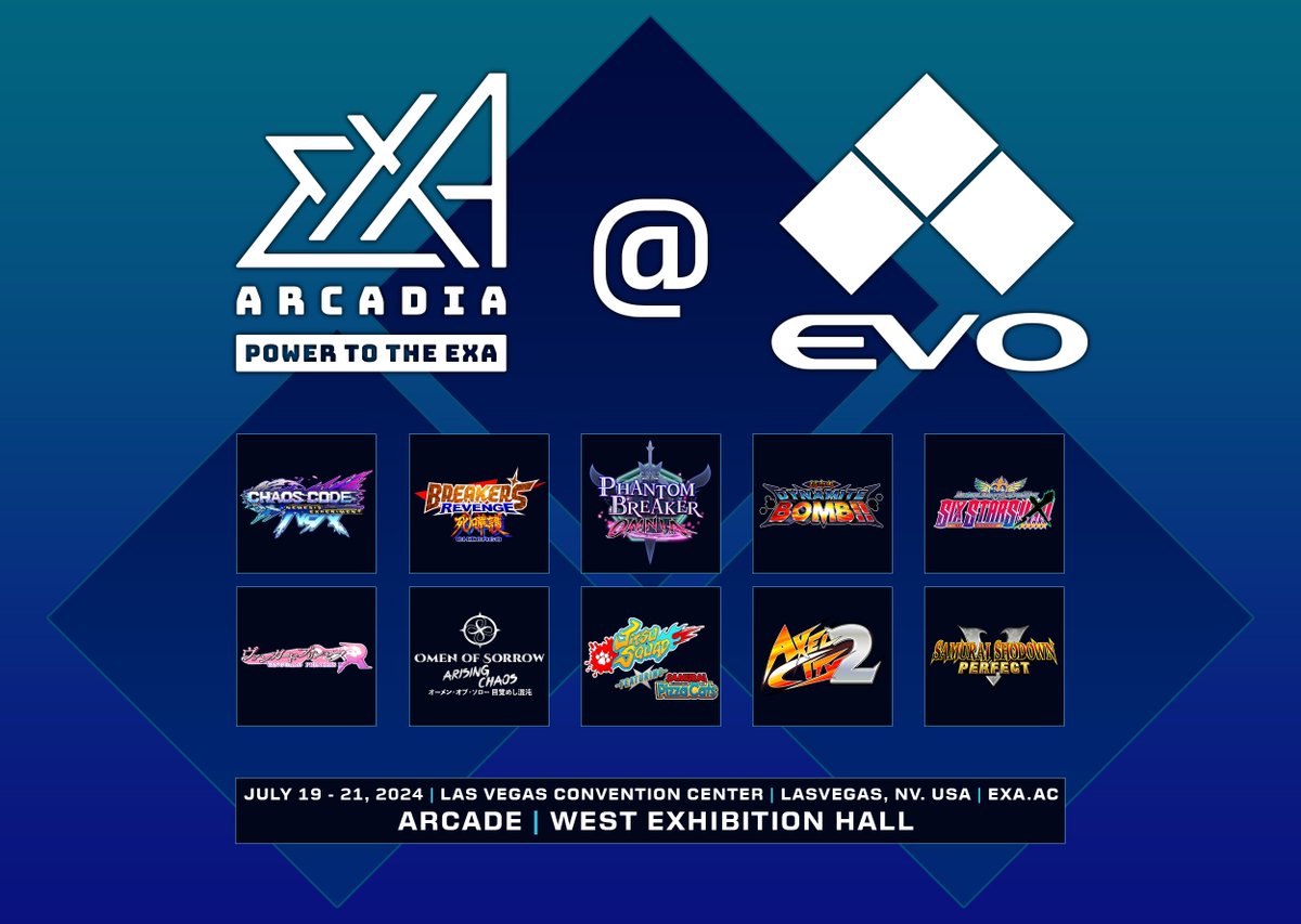 exA-Arcadia will be at EVO 2024 from July 19-21 at the Arcade