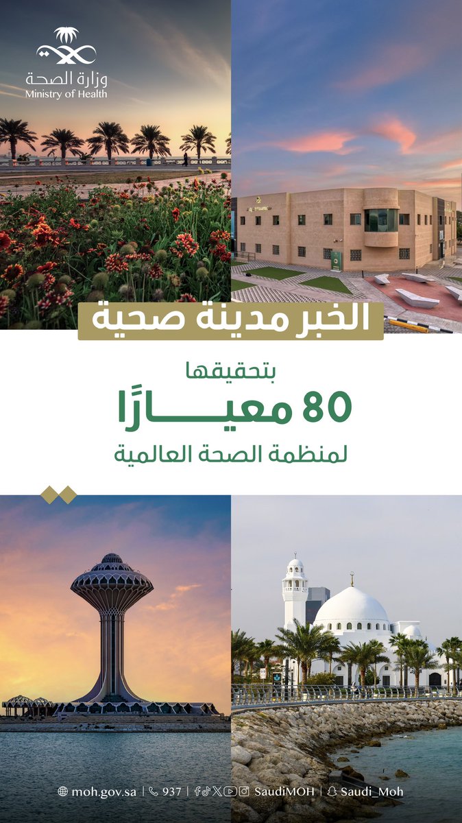 لحياة صحية محورها الإنسان؛ الخبر تحقق معايير منظمة الصحة العالمية للمدن الصحية.