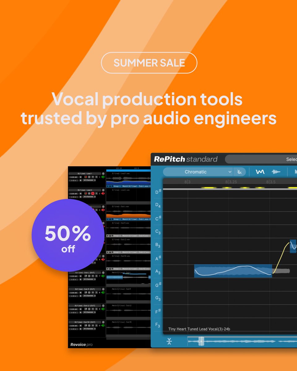 Synchro_Arts's tweet photo. 🎉 Our Summer Sale is here! 🎉

Get the ultimate tools for vocal perfection with RePitch and Revoice. Starting today, enjoy incredible discounts and elevate your sound to the next level. 

Don't miss out on this great limited-time offer, check the link in our bio! https://t.co/y5oSECkSEv
