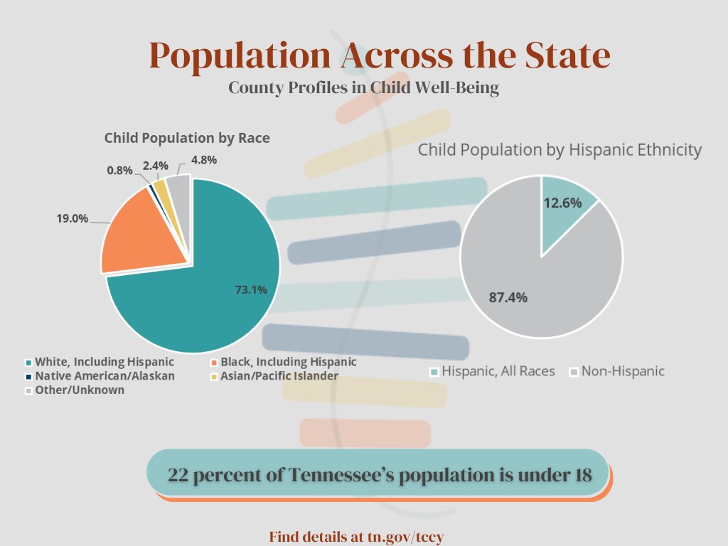tccy's tweet photo. Did you know that 22 percent of Tennesseans are under 18? Learn how they're doing in economic well-being, education, health, and within their families and communities. 2024's County Profiles in Child Well-Being is a tool for you and your community! 
https://t.co/nG3aA1Aumk https://t.co/FZtCGh7wQw