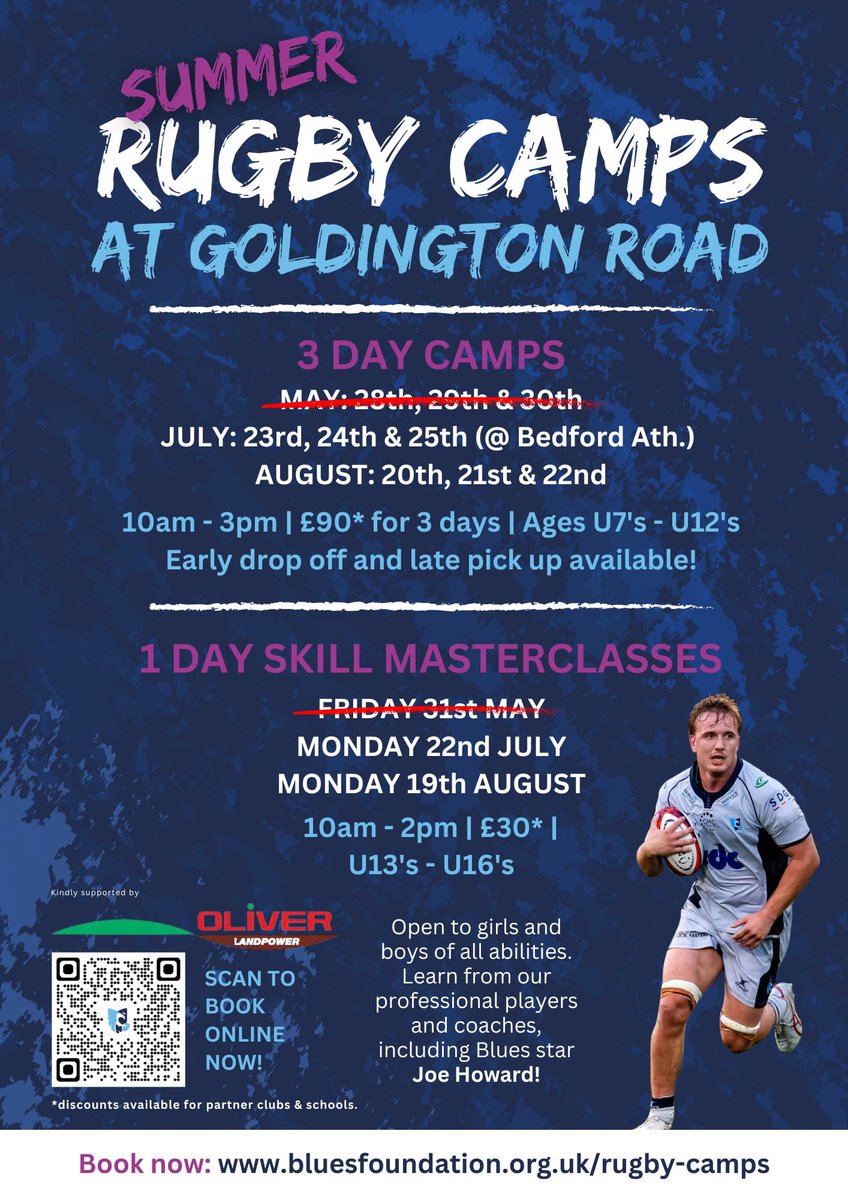 bluesfoundatio1's tweet photo. 𝐎𝐧𝐞 𝐃𝐨𝐰𝐧, 𝐓𝐰𝐨 𝐭𝐨 𝐆𝐨 🏉

Got any plans sorted for the first week of the school break? Our Rugby Camps could be the perfect solution! 🙌

Don’t miss out as we return next week &amp; again in August 👊

🤝 View remaining dates below and sign up ℹ️➡️ https://t.co/5X5f27zZ9z https://t.co/zUWFblN7Go