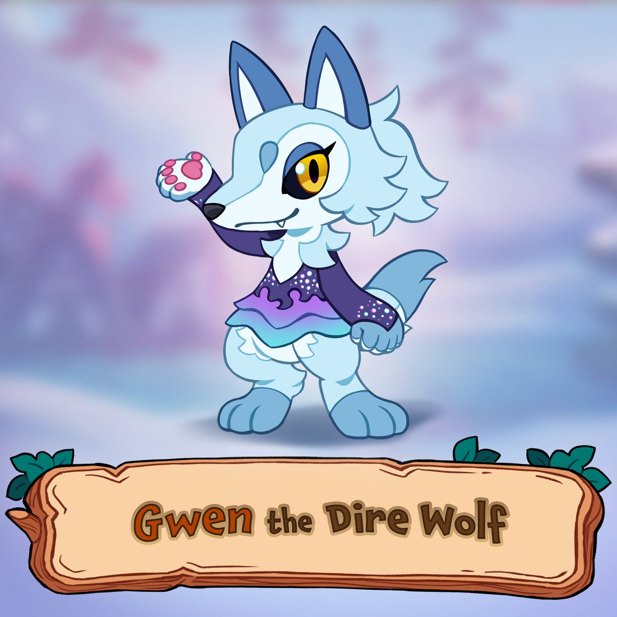 You've seen her flashy moves! Meet Gwen Frostglider our🐺Dire Wolf! 🧵(1/3)  ⛸️ Figure Skater with expensive taste 🗡️ Loves sparkly dresses \u0026 the  thrill of BRUTAL competition ❄️ Total Tsundere (not that, image size:1200x1200