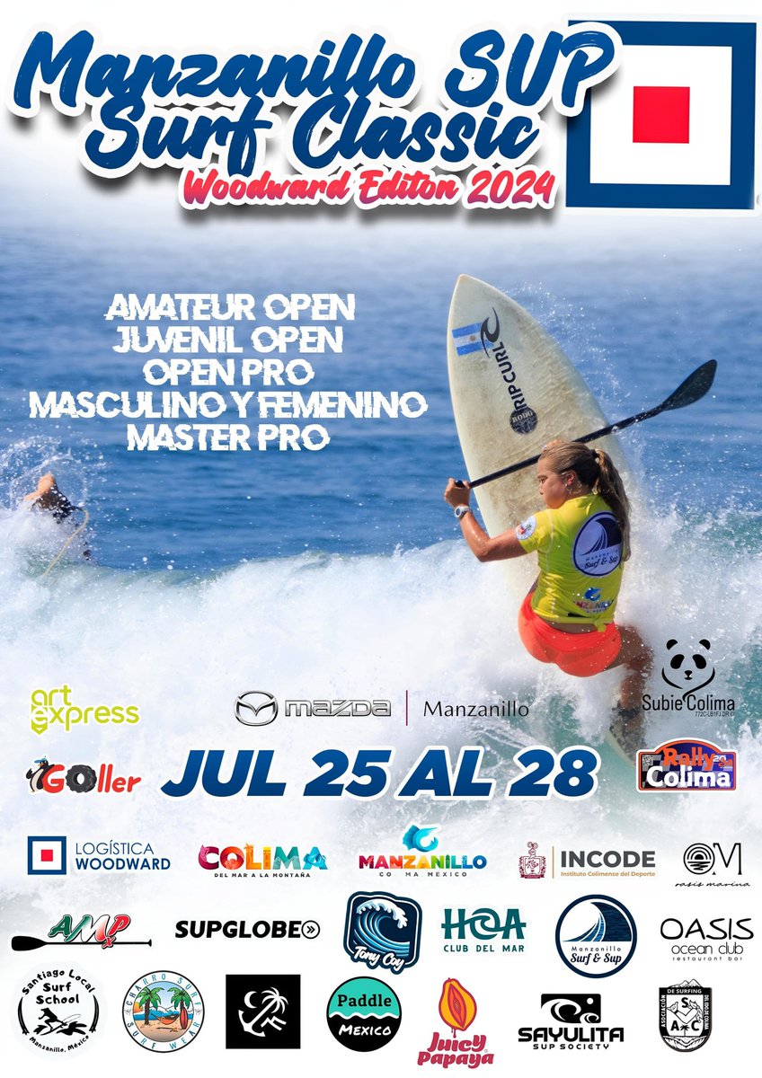 AdColima's tweet photo. 🌊 Se viene el evento internacional 𝐌𝐚𝐧𝐳𝐚𝐧𝐢𝐥𝐥𝐨 𝐒𝐮𝐩 𝐒𝐮𝐫𝐟 𝐂𝐥𝐚𝐬𝐬𝐢𝐜 𝟐𝟎𝟐𝟒, uno de los eventos de Stand Up Surf más importantes de México y se desarrollará del 25 al 28 de julio en Olas Altas, Manzanillo. https://t.co/sguHiOfyAC