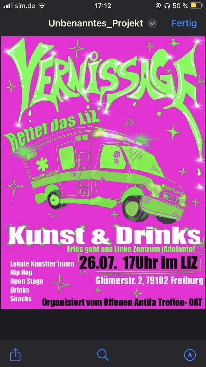 antifafreiburg's tweet image. Das Linke Zentrum braucht dringend Unterstützung, darum hat das OAT eine Vernissage organisiert, bei der ihr Spenden fürs LiZ dalassen könnt. Am 26.07. zeigen Künstler*innen ihre Werke und ihr habt die Möglichkeit schicke linke Shirts zu kaufen. Dazu gibts Drinks und Häppchen.