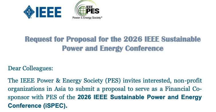 ieee_pes's tweet photo. 📝 Open Call! For 2026 IEEE Sustainable Power and Energy Conference (iSpec), submissions are due 19 July 2024.
Learn more: https://t.co/eD0yI2t0Lr
...
#ieeepes #ispec #callforproposals https://t.co/bIP58uhSBW