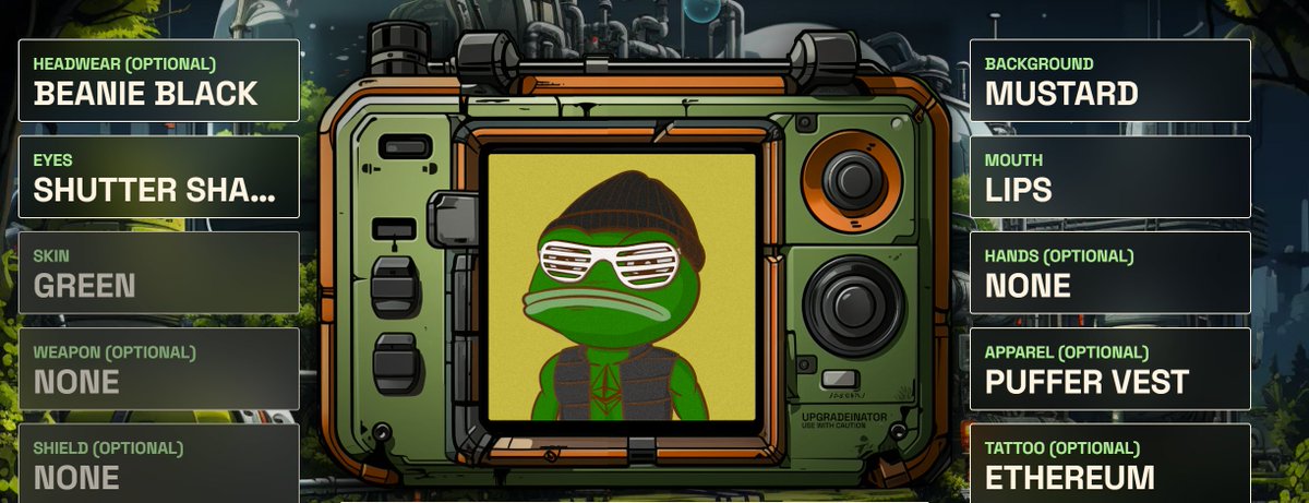 Pons Asinorum (@pons_eth) on Twitter photo FINALLY
The trait upgrade process for <a href="/ThePlagueNFT/">The Plague Of Frogs 🐸</a> begins.
For $FRG you can remove old traits, and upgrade your frog's style.
Turn your NFT into one that better represents you.
Special thanks to <a href="/rimbikd/">Rimbik</a> for drawing all these great new traits, to <a href="/MoarkNFT/">Moark became Moarky Moark</a> for many of the FINALLY
The trait upgrade process for <a href="/ThePlagueNFT/">The Plague Of Frogs 🐸</a> begins.
For $FRG you can remove old traits, and upgrade your frog's style.
Turn your NFT into one that better represents you.
Special thanks to <a href="/rimbikd/">Rimbik</a> for drawing all these great new traits, to <a href="/MoarkNFT/">Moark became Moarky Moark</a> for many of the