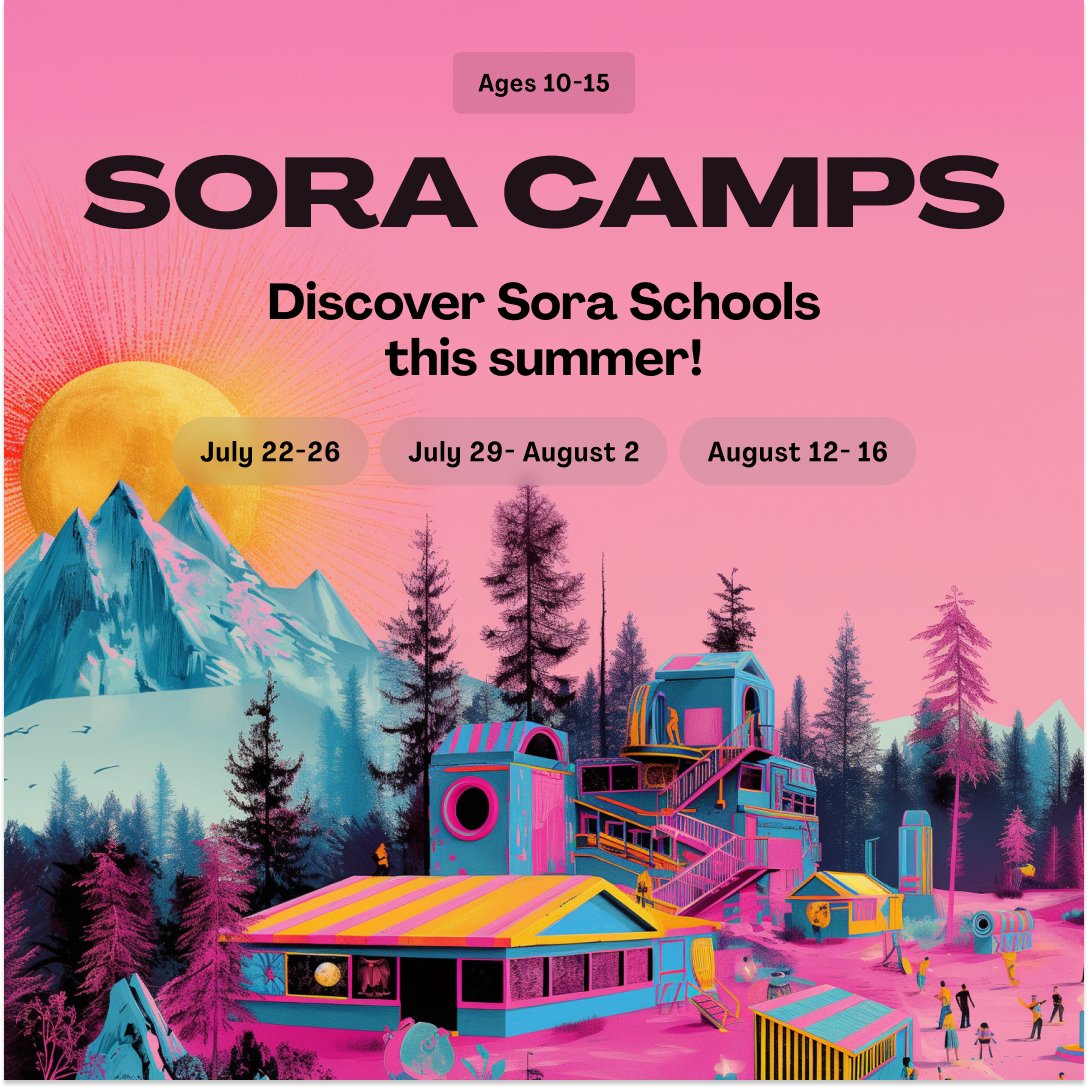 soraschools's tweet image. ☀️ Discover Sora Schools this summer with Sora Camps! ☀️

Take a look just a few of the offerings currently available for next week, July 22nd-26th. 

Register here: soraschools.com/camps

#summercamp #camp #onlineschool #onlinecamp