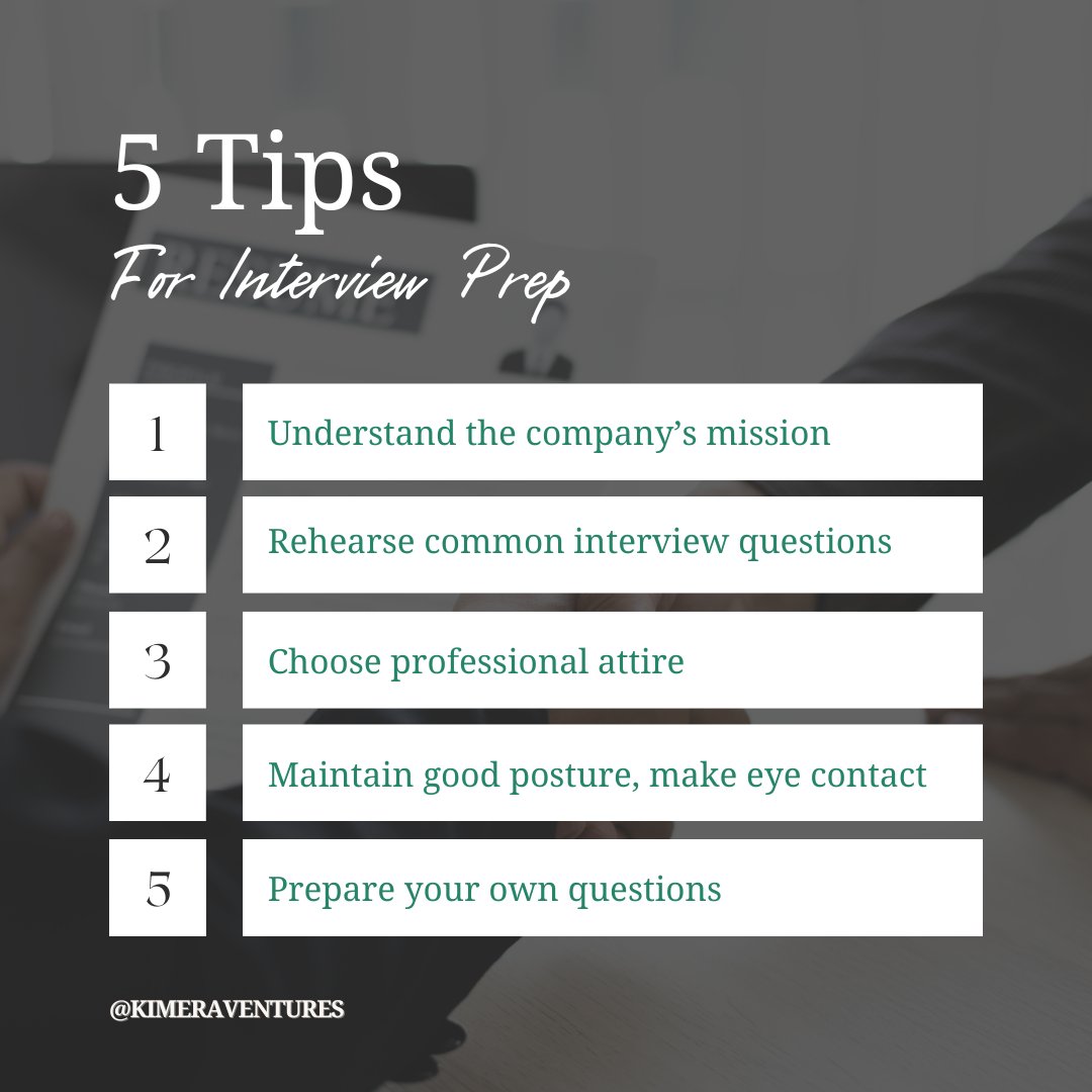 Kimera_Ventures's tweet image. Interviewing can be tough, but we&apos;ve got your back! Check out our curated list of essential tips to help you prepare and ace your next interview.  👏
-
#kimeraventures #interviewtips #prepguide