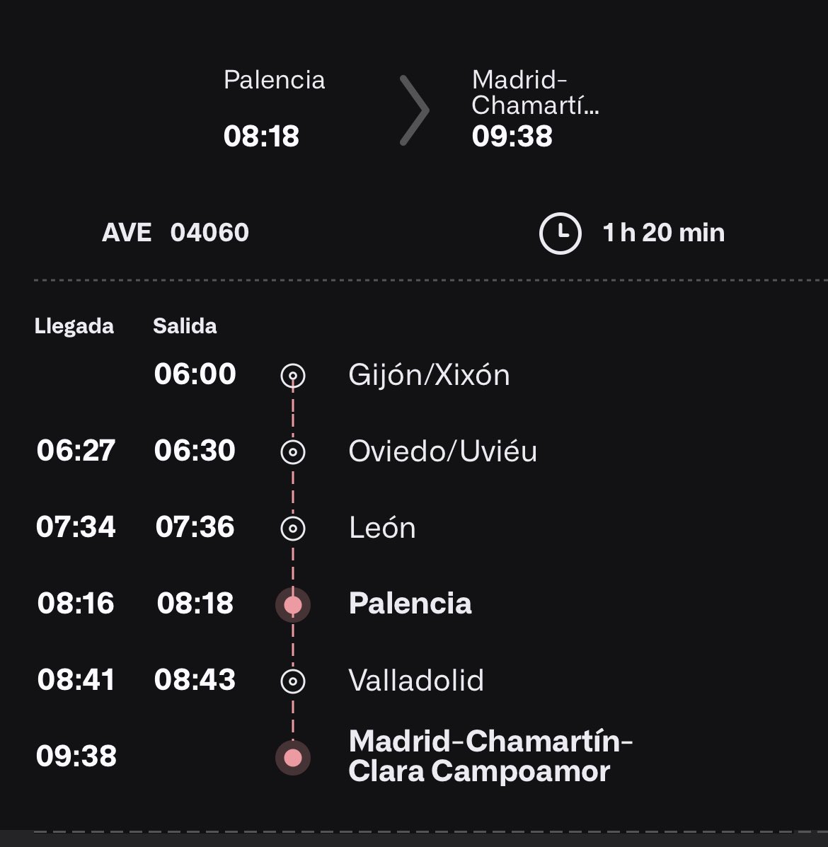 Desde el lunes 22 de julio se suprime la parada de un AVE a las 8:18 en Palencia (donde se pasa a 40 km/h) para ahorrar 1 minuto de viaje a la llegada a Madrid. Sin la extensión de un primer Avant desde Valladolid a primera hora como se ha reclamado muchas veces.