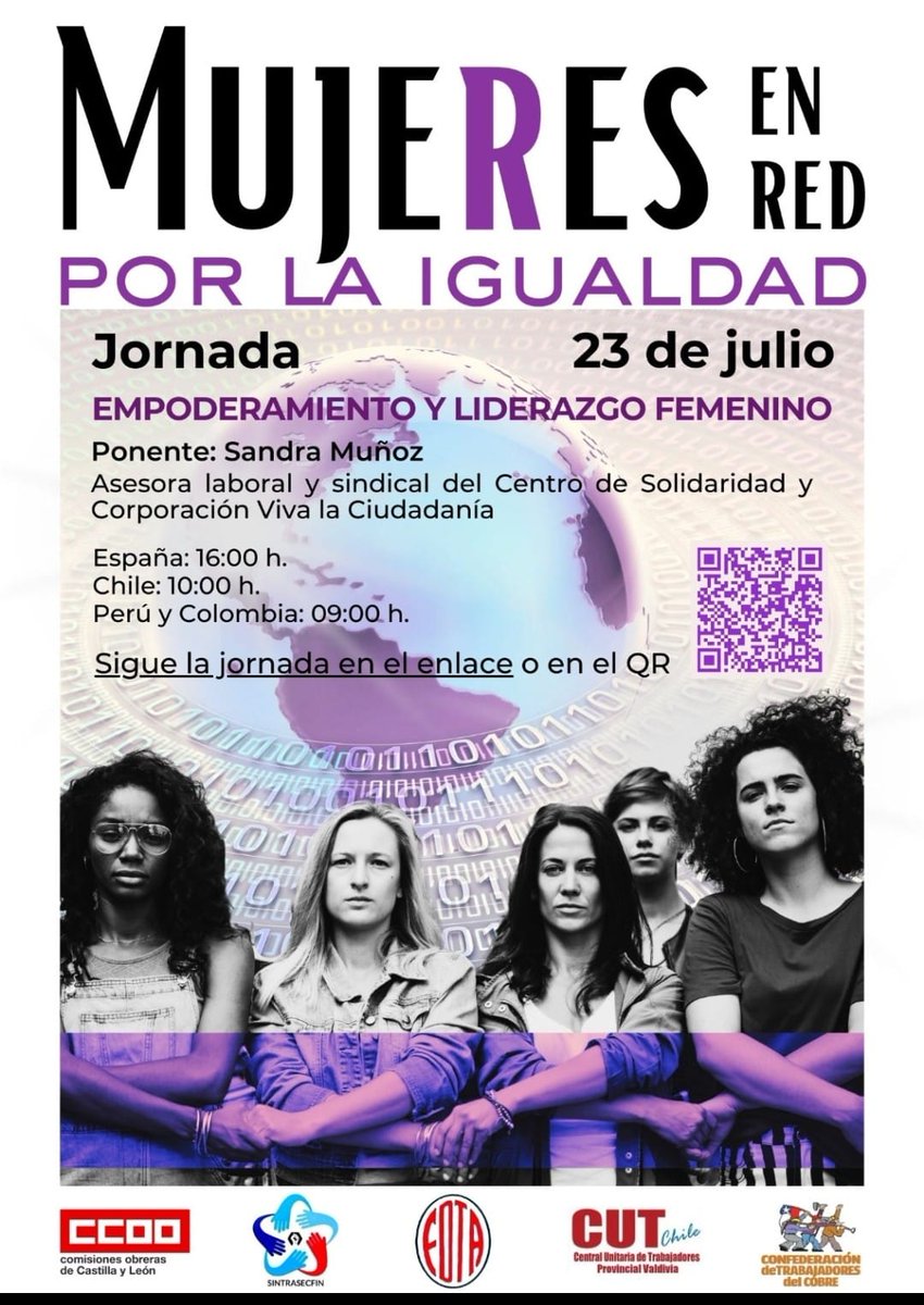 #MujeresEnRed por la #Igualdad

💥 Miércoles 23 de julio, jornada de empoderamiento y liderazgo femenino.

🇪🇸 España: 16:00 hrs.
🇨🇱 Chile: 10:00 hrs.
🇵🇪 🇨🇴 Perú y Colombia: 09:00 hrs.